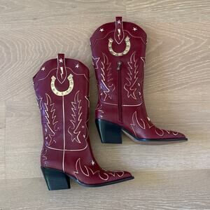Jessica Simpson DSW Zembitti Cowboy Western Boot Size 8 in Red and Gold